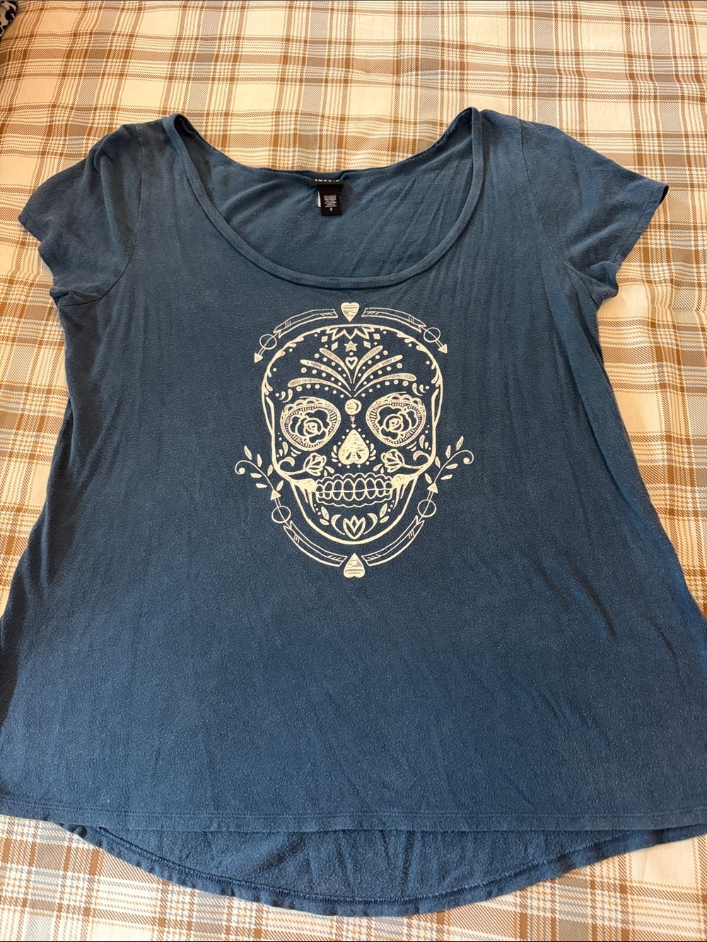 torrid Blue Scoop Neck Sugar Skull Graphic Tee